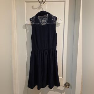 Navy Dress with Lace Accents